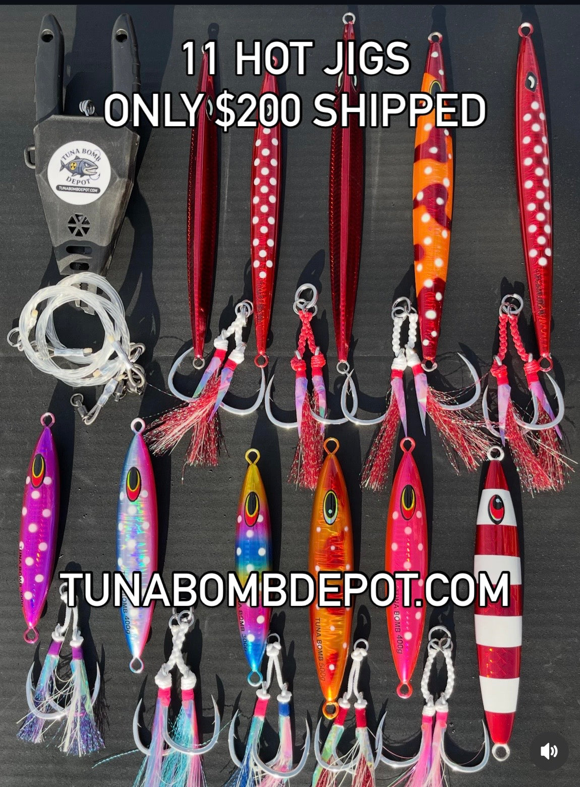 Temporarily sold out check back in a couple of days. You can buy individual jigs for the same price. 200 Assorted Selection.   Perfect for a 2- 3 Day Bluefin Tuna Trip 300g -500g