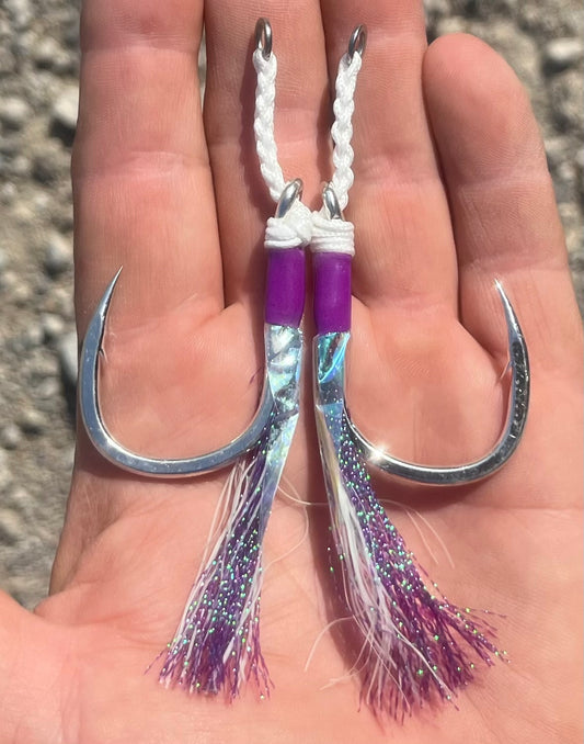 9/0 Assist Hooks –  Braided Purple Flash